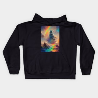 HUGE GHOST OVER HALLOWEEN CASTLE WITH RAINBOW Kids Hoodie